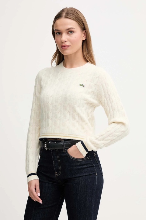 Lacoste sweter z dodatkiem wełny damski kolor beżowy AF4159 - zdjęcie produktu nr 2