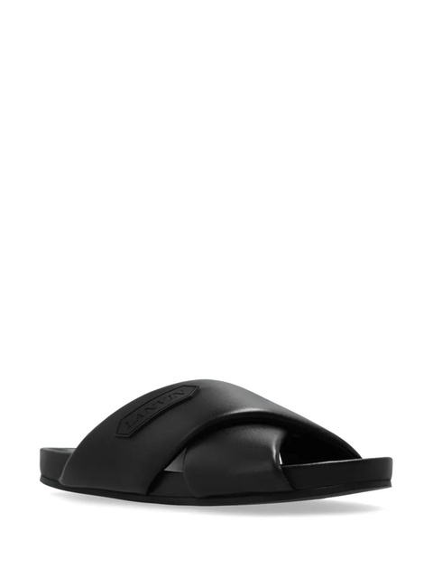 Lanvin logo-appliqué crossover leather slides - Black - zdjęcie produktu nr 2