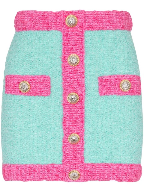Balmain button-embellished bouclé mini skirt - Blue - zdjęcie produktu nr 1