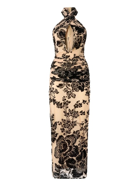 PINKO floral-print halter-neck midi dress - NZ8 NUDO/NERO - zdjęcie produktu nr 2
