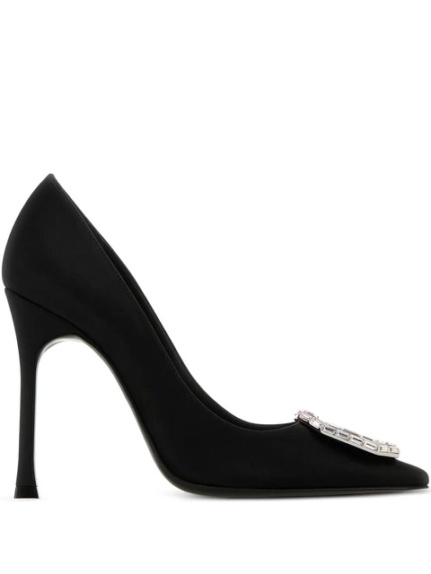 Amina Muaddi 90mm Camelia embellished satin pumps - Black - zdjęcie produktu nr 1