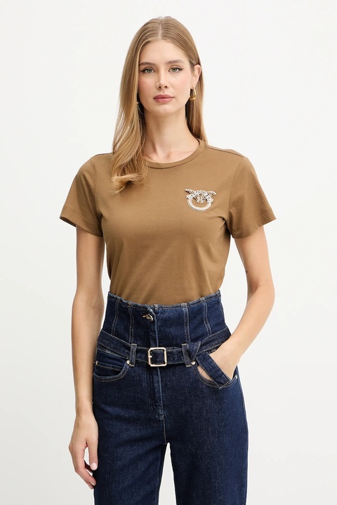 Pinko t-shirt bawełniany damski kolor brązowy 103320 A2RN - zdjęcie produktu nr 1