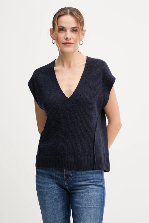 United Colors of Benetton kamizelka z dodatkiem wełny damski kolor granatowy 126WD4033 - zdjęcie produktu nr 1