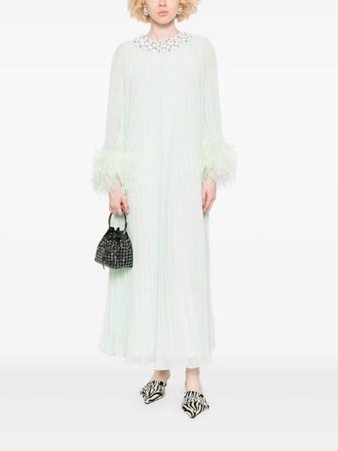 Self-Portrait feather-trim chiffon dress - Green - zdjęcie produktu nr 2
