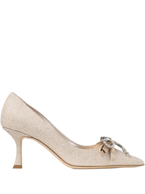 Jimmy Choo 70mm Auria crystal bow pumps - Gold - zdjęcie produktu nr 1