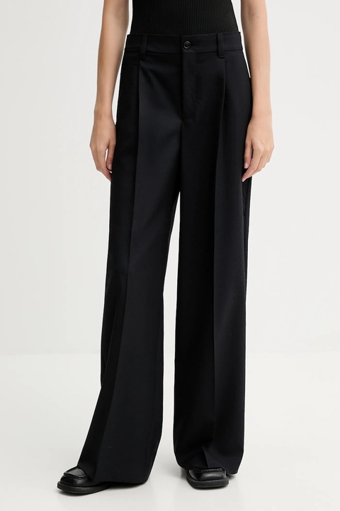 Kenzo spodnie wełniane damskie kolor granatowy szerokie high waist FF62PA1099ID - zdjęcie produktu nr 1