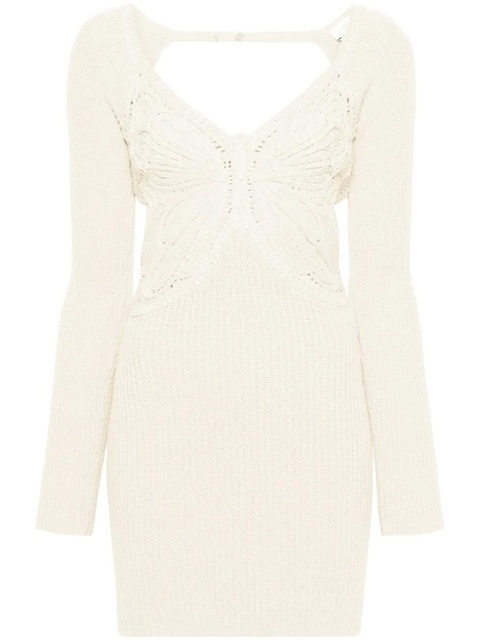 Blumarine butterfly-embroidered ribbed midi dress - Neutrals - zdjęcie produktu nr 1
