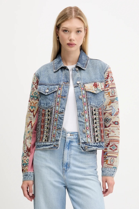 Desigual kurtka jeansowa BOHO kolor niebieski przejściowa 25WWED10 - zdjęcie produktu nr 1