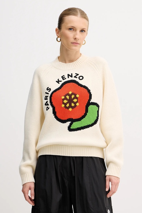 Kenzo sweter wełniany Pop damski kolor beżowy ciepły FF52PU7043LA.02 - zdjęcie produktu nr 1