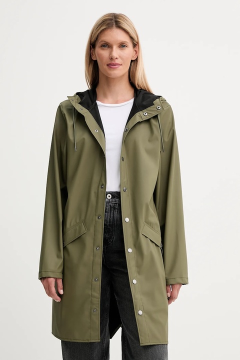 Rains kurtka 12020 Long Jacket kolor zielony przejściowa 12020 - zdjęcie produktu nr 1