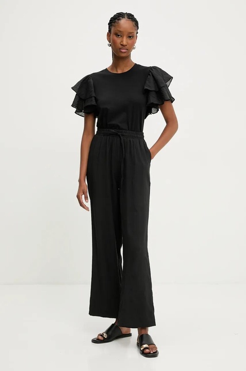 Answear.LAB spodnie lniane damskie kolor czarny szerokie high waist - zdjęcie produktu nr 2