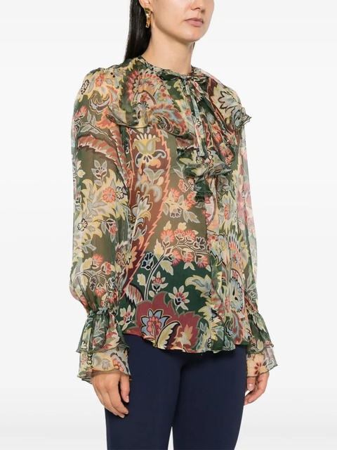 ETRO ruffled-detail crepon shirt - Green - zdjęcie produktu nr 2