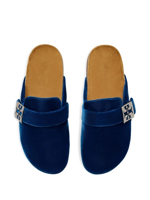 Tory Burch crystal-embellished velvet slippers - Blue - zdjęcie produktu nr 2