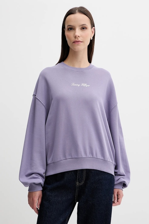Tommy Hilfiger bluza bawełniana damska kolor fioletowy gładka WW0WW48269 - zdjęcie produktu nr 1
