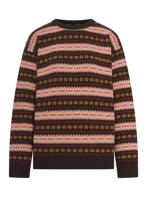 Miu Miu jacquard logo wool sweater - Brown - zdjęcie produktu nr 1