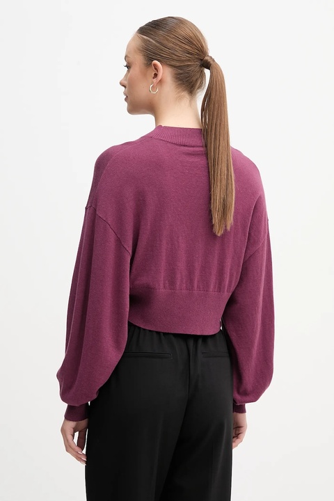 United Colors of Benetton sweter z dodatkiem wełny damski kolor fioletowy lekki z półgolfem 1Y6SD2041 - zdjęcie produktu nr 2