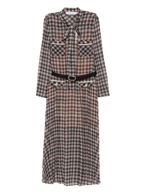 Self-Portrait checked chiffon midi dress - Brown - zdjęcie produktu nr 1