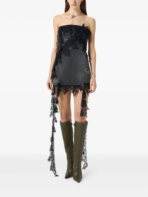 Blumarine strapless lace-trimmed denim dress - Grey - zdjęcie produktu nr 2