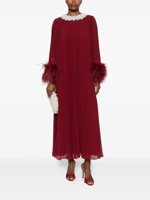Self-Portrait feather-trimmed chiffon midi dress - Red - zdjęcie produktu nr 2