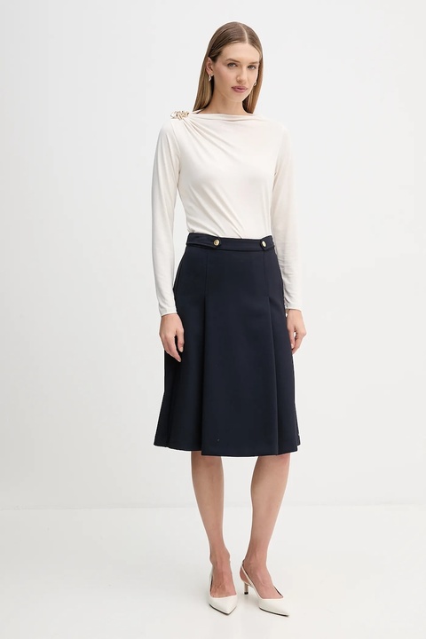Tommy Hilfiger spódnica kolor granatowy midi rozkloszowana WW0WW48263 - zdjęcie produktu nr 2