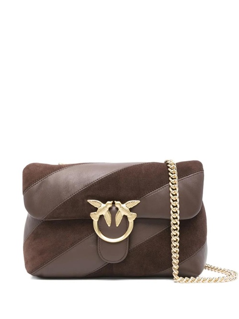 PINKO Love leather-suede diagonal-stripe shoulder bag - Brown - zdjęcie produktu nr 1