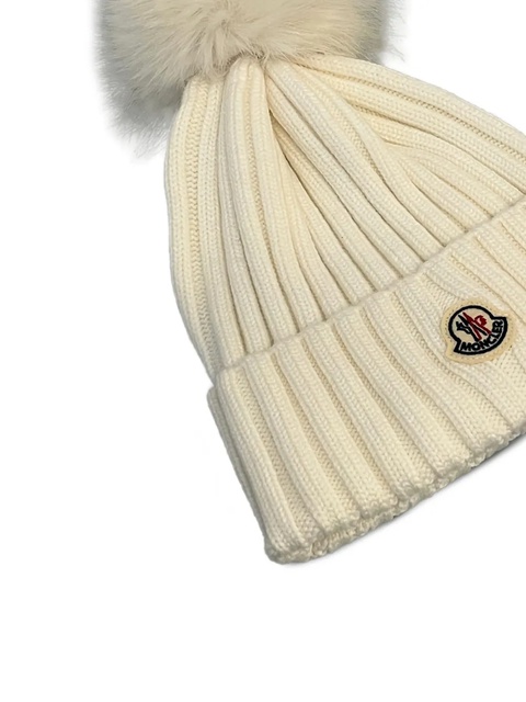 Moncler ribbed pom-pom beanie - White - zdjęcie produktu nr 1