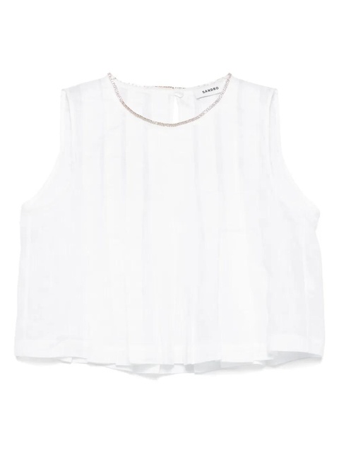 SANDRO pleated rhinestone-neck crop top - White - zdjęcie produktu nr 1