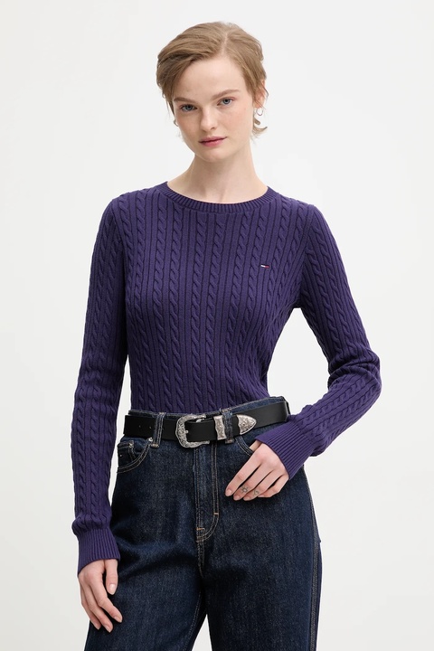 Tommy Jeans sweter bawełniany damski kolor fioletowy lekki DW0DW22165 - zdjęcie produktu nr 1