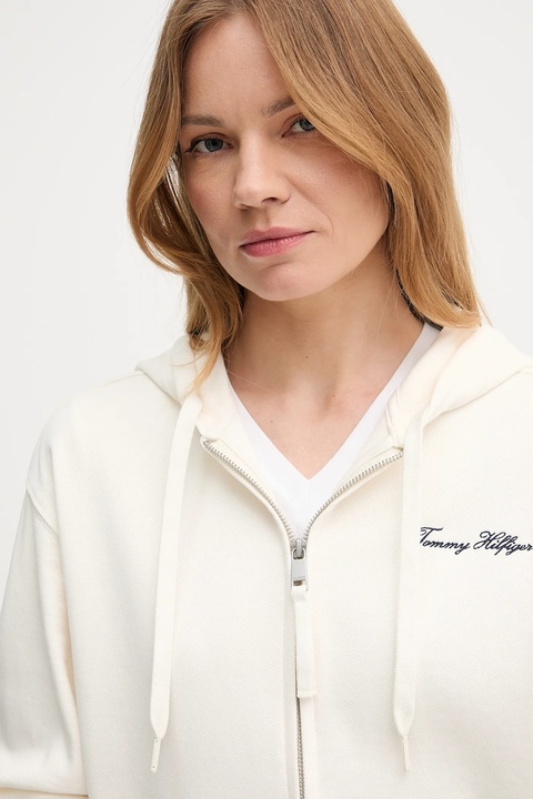 Tommy Hilfiger bluza damska kolor beżowy z kapturem gładka WW0WW45742 - zdjęcie produktu nr 2