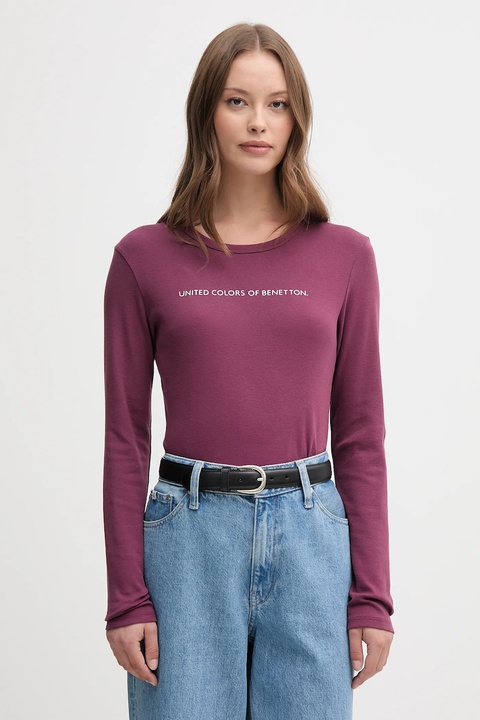 United Colors of Benetton longsleeve bawełniany kolor fioletowy 3GA2E16G0 - zdjęcie produktu nr 1