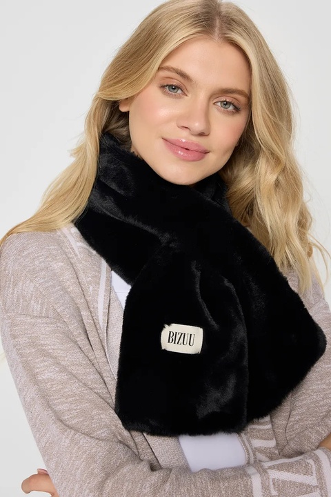 Bizuu szalik FLUFFY damski kolor czarny gładki FLUFFY CZARNY - zdjęcie produktu nr 1