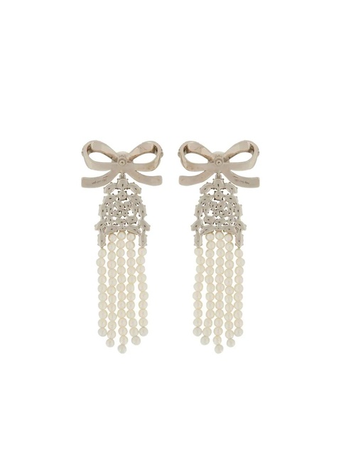 Self-Portrait bow faux-pearl earrings - Silver - zdjęcie produktu nr 1