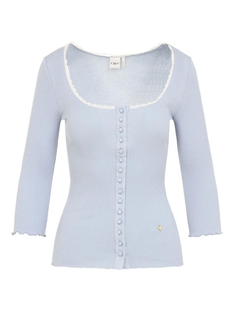 Chloé lace-trimmed button top - Blue - zdjęcie produktu nr 1