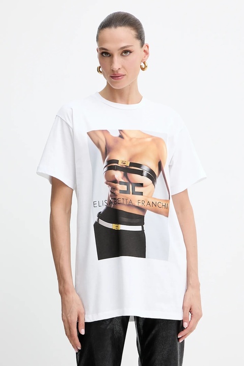 Elisabetta Franchi t-shirt bawełniany damski kolor biały MA02456E2 - zdjęcie produktu nr 1