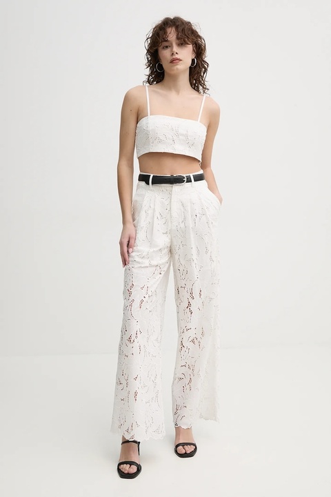 ISABELLE BLANCHE spodnie damskie kolor biały szerokie high waist IS25SS-P136-T020 - zdjęcie produktu nr 2