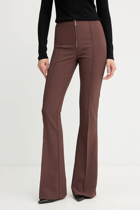 Elisabetta Franchi spodnie damskie kolor brązowy dzwony high waist PA12256E2 - zdjęcie produktu nr 1