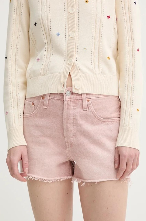 Levi's szorty jeansowe damskie kolor różowy gładkie high waist - zdjęcie produktu nr 1
