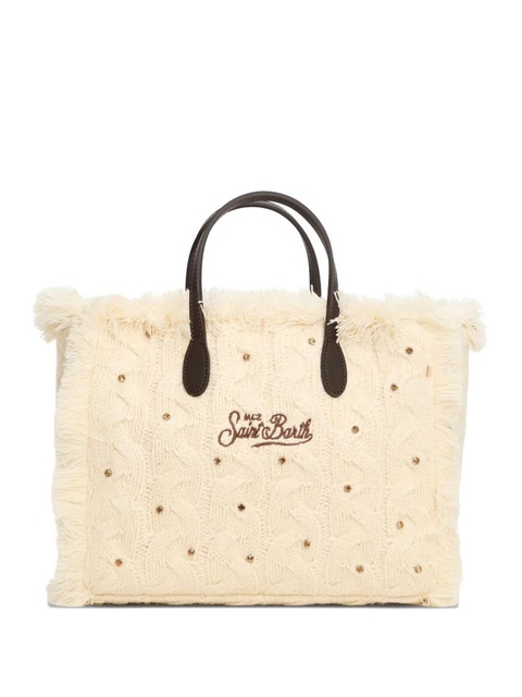 MC2 Saint Barth Colette cable-knit fringed tote bag - White - zdjęcie produktu nr 1