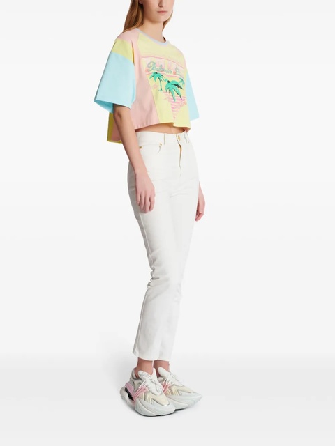 Balmain Palm Tree-print cropped T-shirt - Yellow - zdjęcie produktu nr 2