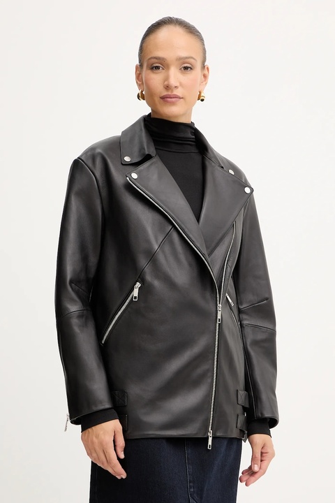 BOSS ramoneska skórzana kolor czarny przejściowa oversize 50547474 - zdjęcie produktu nr 1