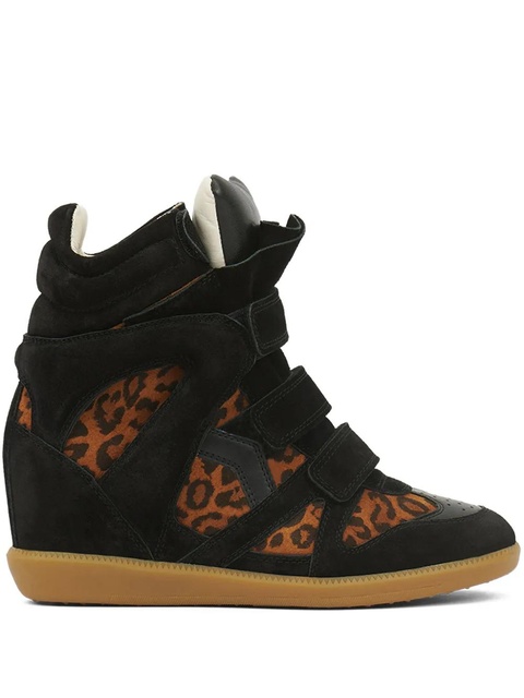 ISABEL MARANT Bekett leopard-print panelled wedge sneakers - Brown - zdjęcie produktu nr 1