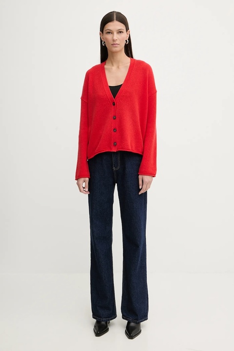 Marc O'Polo kardigan wełniany damski kolor czerwony 600605461119 - zdjęcie produktu nr 2