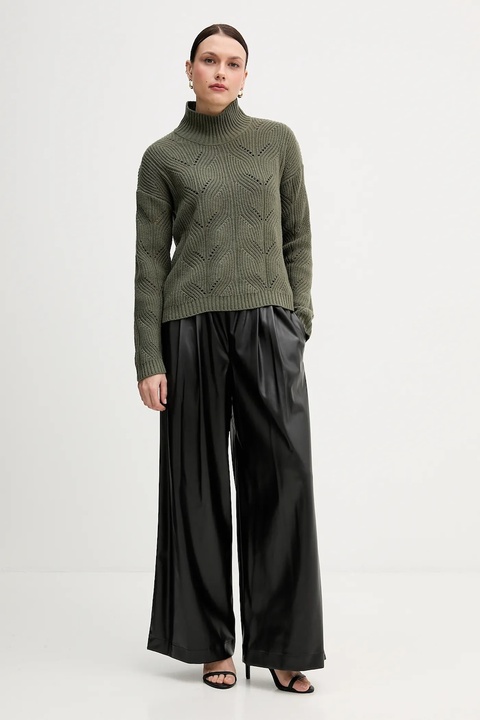 United Colors of Benetton sweter z dodatkiem wełny damski kolor zielony lekki z półgolfem 1FDFD10F2 - zdjęcie produktu nr 2