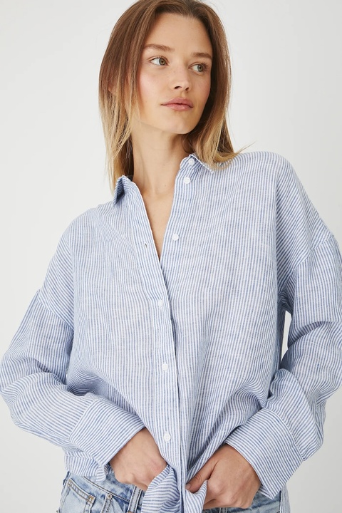 Medicine koszula lniana kolor niebieski - zdjęcie produktu nr 1