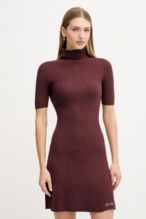Guess sukienka z dodatkiem wełny JULIA kolor brązowy mini dopasowana W5BK78 Z3OW2 - zdjęcie produktu nr 1