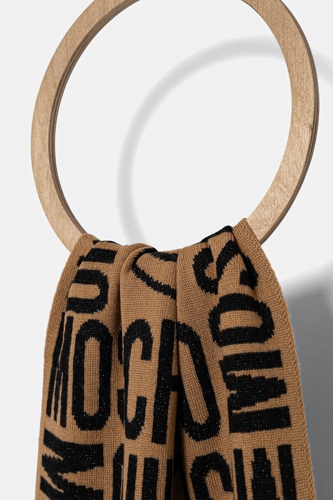 Moschino szalik z dodatkiem wełny kolor brązowy wzorzysty M2966 30623 - zdjęcie produktu nr 2