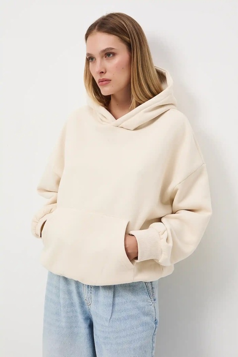 Medicine bluza damska kolor beżowy z kapturem gładka - zdjęcie produktu nr 1