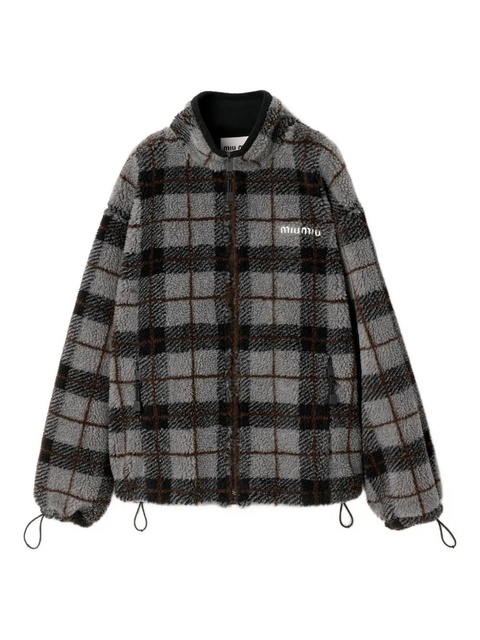 Miu Miu checked-pattern teddy-fleece jacket - Grey - zdjęcie produktu nr 1