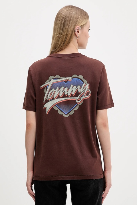 Tommy Jeans t-shirt bawełniany damski kolor brązowy DW0DW21524 - zdjęcie produktu nr 1