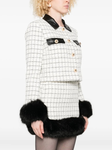 Self-Portrait checked faux-fur cuff jacket - Neutrals - zdjęcie produktu nr 2